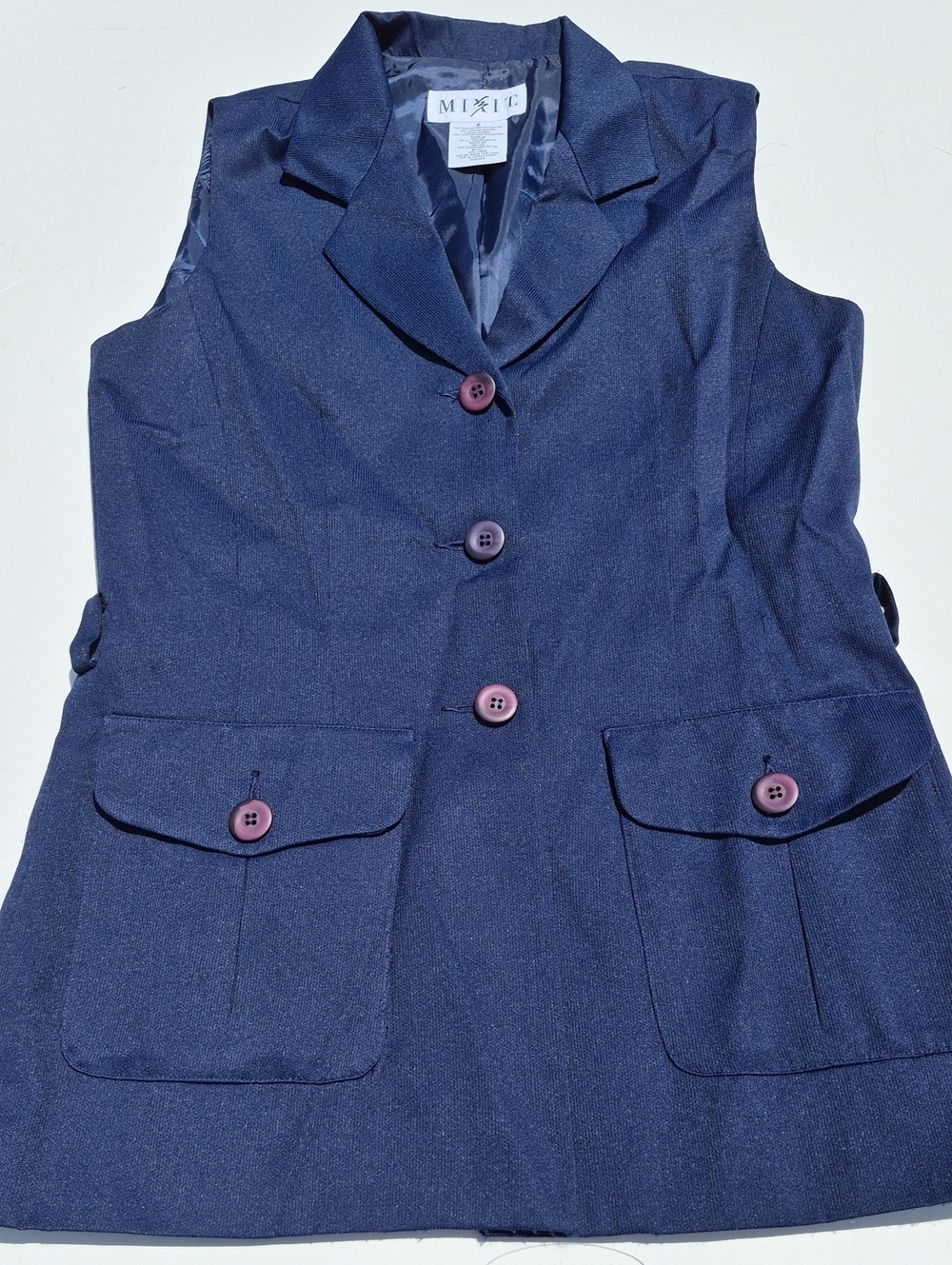 Mixit Navy Sleeveless Button Vest with Flap Pockets